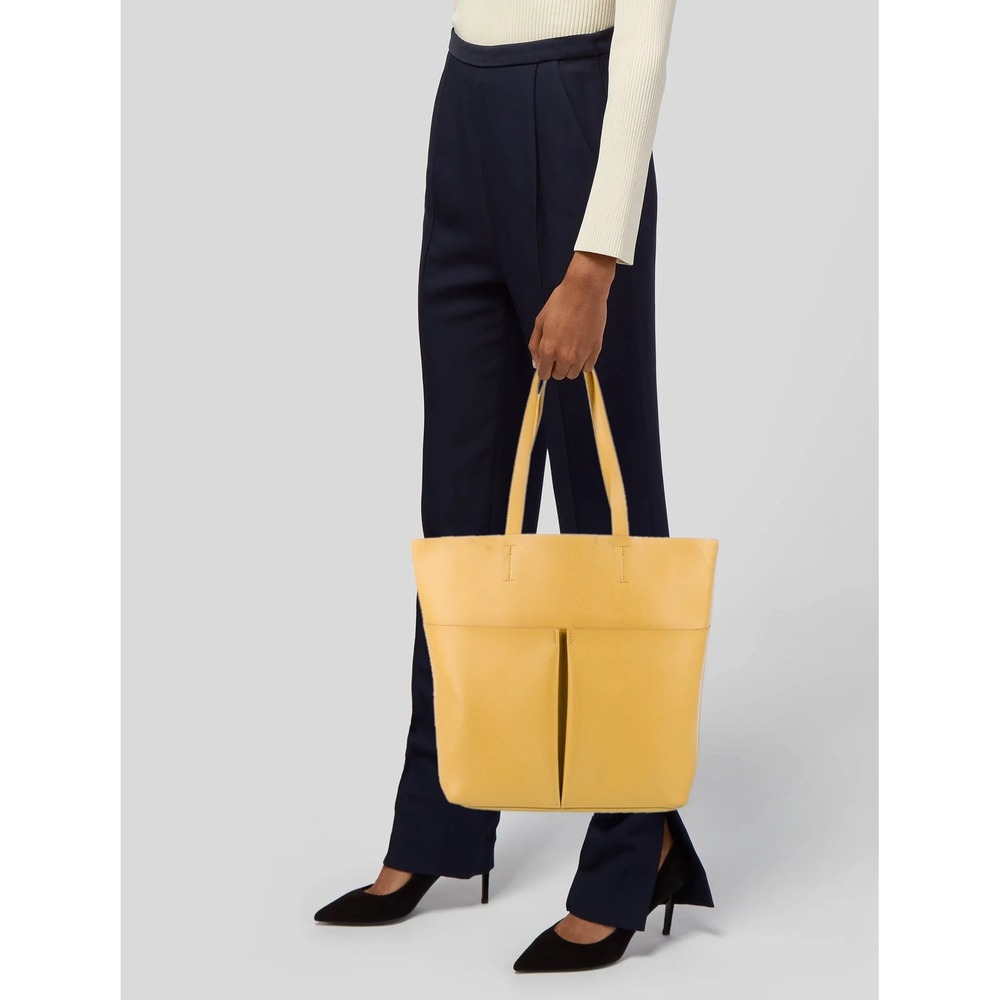 Neiman Marcus Yellow Textured Leather Tote Bag Large Work Travel Minimalist